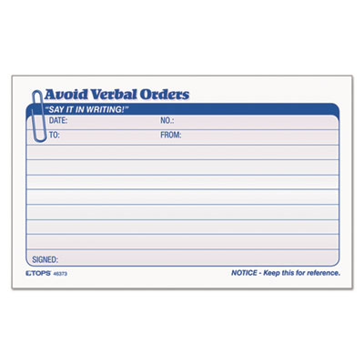 Avoid Verbal Orders Manifold Book, Two-Part Carbonless, 6.25 x 4.25, 50 Forms Total