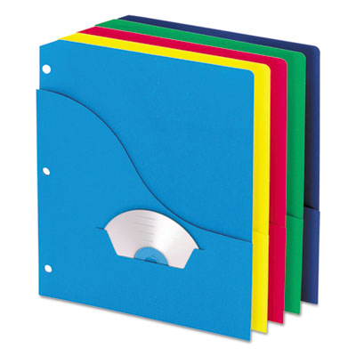 Pocket Project Folders, 3-Hole Punched, Letter Size, Assorted Colors, 10/Pack