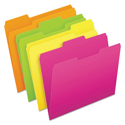 Glow File Folders, 1/3-Cut Tabs: Assorted, Letter Size, 0.75" Expansion, Assorted Colors, 24/Pack