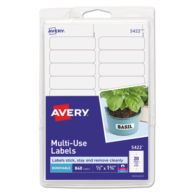 Removable Multi-Use Labels, Inkjet/Laser Printers, 0.5 x 1.75, White, 20/Sheet, 42 Sheets/Pack, (5422)