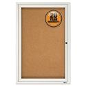 Enclosed Indoor Cork Bulletin Board with One Hinged Door, 24" x 36", Tan Surface, Satin Aluminum Frame