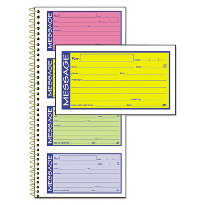 Wirebound Telephone Book with Multicolored Messages, Two-Part Carbonless, 4.75 x 2.75, 4 Forms/Sheet, 200 Forms Total