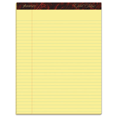 Gold Fibre Quality Writing Pads, Wide/Legal Rule, 50 Canary-Yellow 8.5 x 11.75 Sheets, Dozen