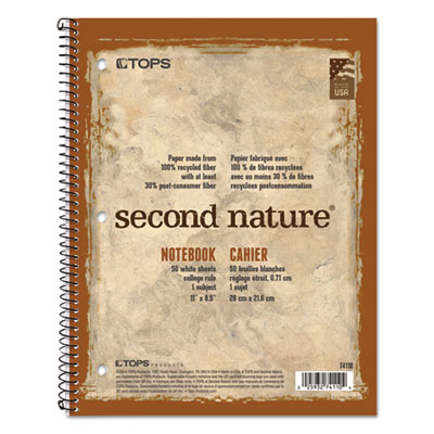 Second Nature Single Subject Wirebound Notebooks, Medium/College Rule, Randomly Assorted Cover Color, (80) 11 x 8.5 Sheets