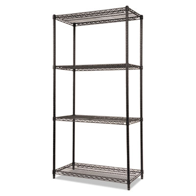 NSF Certified Industrial Four-Shelf Wire Shelving Kit, 36w x 18d x 72h, Black