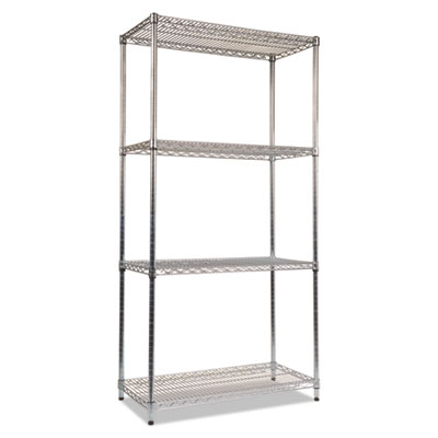 NSF Certified Industrial Four-Shelf Wire Shelving Kit, 36w x 18d x 72h, Silver