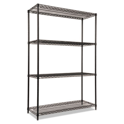 NSF Certified Industrial Four-Shelf Wire Shelving Kit, 48w x 18d x 72h, Black