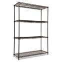 NSF Certified Industrial Four-Shelf Wire Shelving Kit, 48w x 18d x 72h, Black