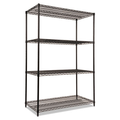 NSF Certified Industrial Four-Shelf Wire Shelving Kit, 48w x 24d x 72h, Black