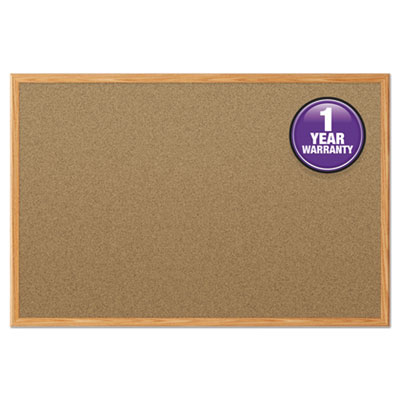 Economy Cork Board with Oak Frame, 48" x 36", Tan Surface, Oak Finished Fiberboard (MDF) Frame