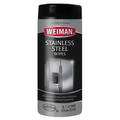 Stainless Steel Wipes, 1-Ply, 7 x 8, White, 30/Canister