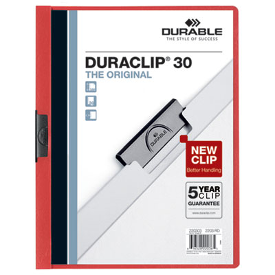 DuraClip Report Cover, Clip Fastener, 8.5 x 11 , Clear/Red, 25/Box