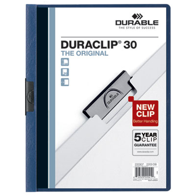 DuraClip Report Cover, Clip Fastener, Clear/Dark Blue, 25/Box