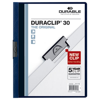 DuraClip Report Cover, Clip Fastener, 8.5 x 11, Clear/Navy, 25/Box