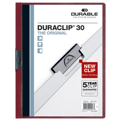 DuraClip Report Cover, Clip Fastener, 8.5 x 11, Clear/Maroon, 25/Box