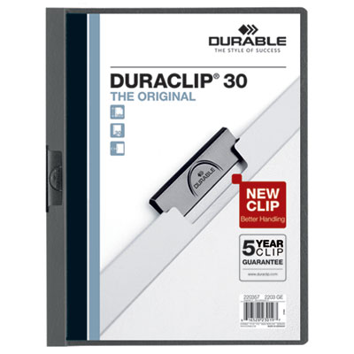 DuraClip Report Cover, Clip Fastener, 8.5 x 11, Clear/Graphite, 25/Box