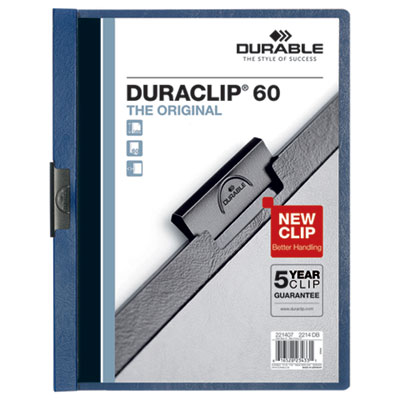 DuraClip Report Cover, Clip Fastener, 8.5 x 11, Clear/Dark Blue, 25/Box