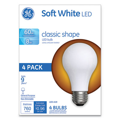 Classic LED Soft White Non-Dim A19 Light Bulb, 8 W, 4/Pack