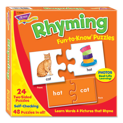 Fun to Know Puzzles, Word Rhymes Matching Game, Ages 3 and Up, (24) Puzzle Piece Pairs