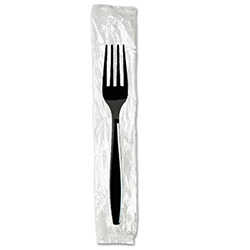 Individually Wrapped Heavyweight Forks, Polystyrene, Black, 1,000/Carton