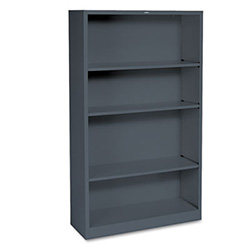 Metal Bookcase, Four-Shelf, 34.5w x 12.63d x 59h, Charcoal