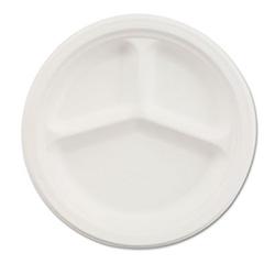 Paper Dinnerware, 3-Compartment Plate, 9.25" dia, White, 500/Carton