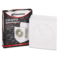 CD/DVD Envelopes, Clear Window, 1 Disc Capacity, White, 50/Pack