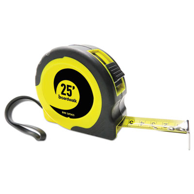 Easy Grip Tape Measure, 25 ft, Plastic Case, Black and Yellow, 1/16" Graduations