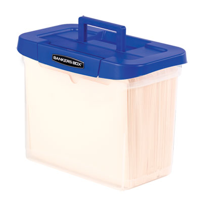 Heavy-Duty Portable File Box, Letter Files, 14.25" x 8.63" x 11.06", Clear/Blue