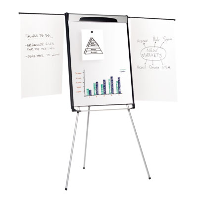 Tripod Extension Bar Magnetic Gold Ultra Dry Erase Easel, 29" x 41", White Surface, Black/Satin Aluminum Frame