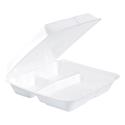 Foam Hinged Lid Containers, 3-Compartment, 9.25 X 9.5 X 3, White, 200/carton