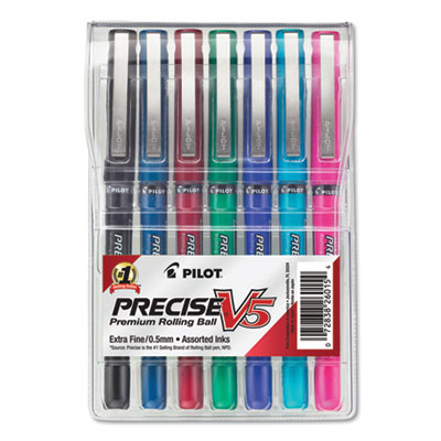 Precise V5 Roller Ball Pen, Stick, Extra-Fine 0.5 mm, Assorted Ink and Barrel Colors, 7/Pack