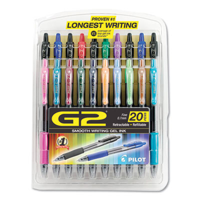 G2 Premium Gel Pen, Retractable, Fine 0.7 mm, Assorted Ink and Barrel Colors, 20/Pack