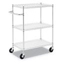 3-Shelf Wire Cart With Liners, 34.5w X 18d X 40h, Silver, 600-Lb Capacity