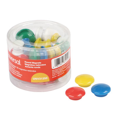 Assorted Magnets, Circles, Assorted Colors, 0.63", 1", 1.63" Diameters, 30/Pack