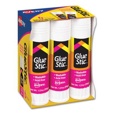 Permanent Glue Stic Value Pack, 1.27 oz, Applies White, Dries Clear, 6/Pack