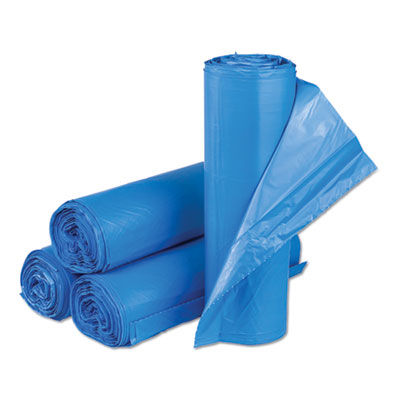 High-Density Commercial Can Liners, 33 gal, 14 mic, 30" x 43", Blue, Interleaved Roll, 25 Bags/Roll, 10 Rolls/Carton