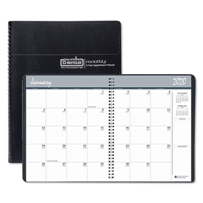 Recycled Two Year Monthly Planner with Expense Logs, 8.75 x 6.88, Black Cover, 24-Month: Jan 2025 to Dec 2026