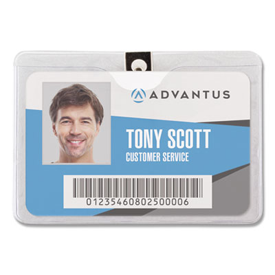 ID Badge Holders with Clip, Horizontal, Clear 4.13" x 3.38" Holder, 3.75" x 2.75" Insert, 50/Pack