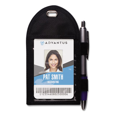 Badge Holder with Pen Loop, Vertical, Black 3.25" x 6" Holder, 2.75" x 3.5" Insert, 12/Box