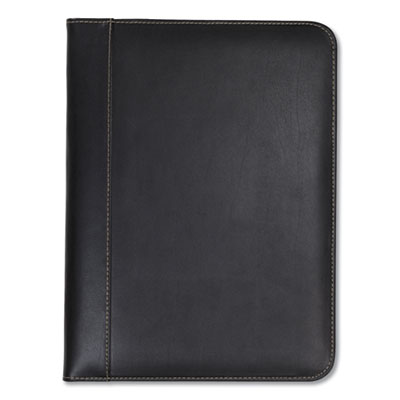 Contrast Stitch Leather Padfolio, 8 1/2 x 11, Leather, Black