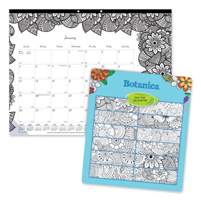 Monthly Desk Pad Calendar, DoodlePlan Coloring Pages, 22 x 17, Black Binding, Clear Corners, 12-Month (Jan to Dec): 2025