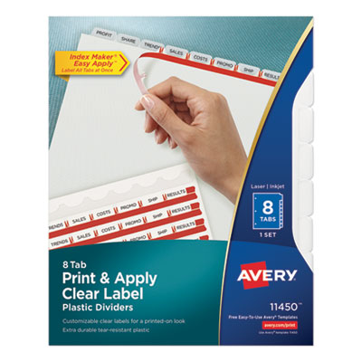 Print and Apply Index Maker Clear Label Plastic Dividers w/Printable Label Strip, 8-Tab, 11 x 8.5, Frosted Clear Tabs, 1 Set