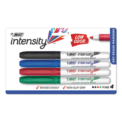 Intensity Low Odor Fine Point Dry Erase Marker, Fine Bullet Tip, Assorted Colors, 4/Set