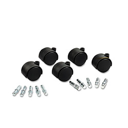 Deluxe Duet Soft-Wheel Casters, 0.44" x 0.88" Grip Ring Type B Stems, 2" Polyurethane Wheels, Matte Black, 5/Set