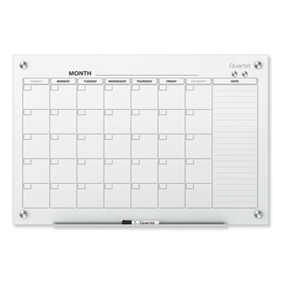 Infinity Magnetic Glass Calendar Board, Monthly Planning/Scheduling, 36" x 24", White Surface