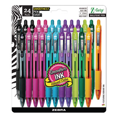 Z-Grip Ballpoint Pen, Retractable, Medium 1 mm, Assorted Artistic Ink Colors, Assorted Barrel Colors, 24/Pack