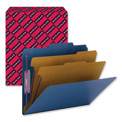 Six-Section Pressboard Top Tab Classification Folders, Six SafeSHIELD Fasteners, 2 Dividers, Letter Size, Dark Blue, 10/Box