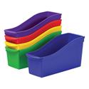 Interlocking Book Bins with Clear Label Pouches, 4.75" x 12.63" x 7", Assorted Colors, 5/Pack
