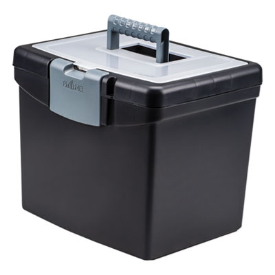 Portable File Box with Large Organizer Lid, Letter Files, 13.25" x 10.88" x 11", Black